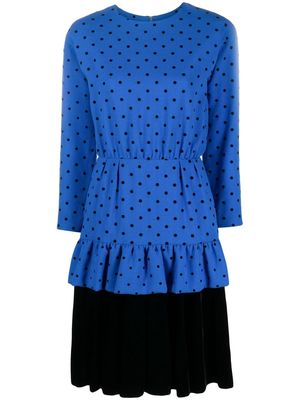 Christian Dior pre-owned polka dot ruffled dress - Blue