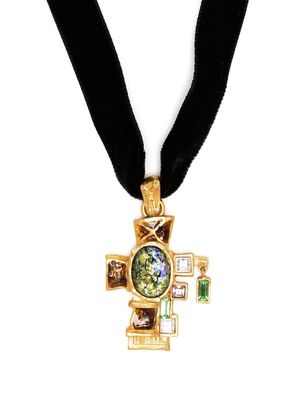 Christian Lacroix Pre-Owned 1990 baroque cross pendant necklace - Black