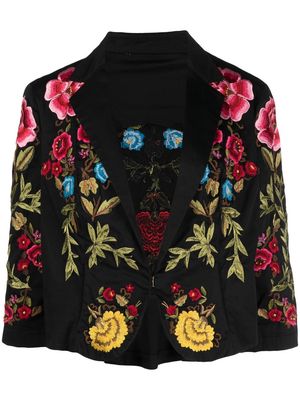 Christian Lacroix Pre-Owned 2000s plunging neck floral-embroidered jacket - Black