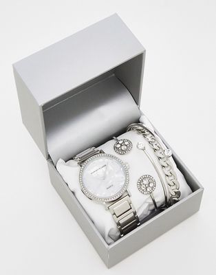 Christian Lars watch and bracelet gift set in silver and diamante