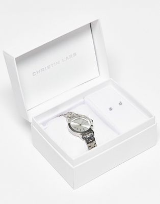 Christian Lars watch and earring gift set in silver
