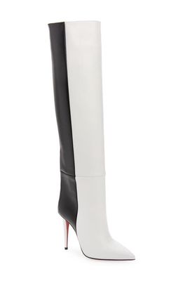 Christian Louboutin Astrilarge Pointed Toe Knee High Boot in Q254 Bianco/Black