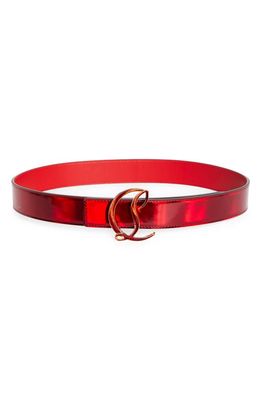 Christian Louboutin CL Logo Buckle Patent Leather Belt in Loubi/Gold-Loubi