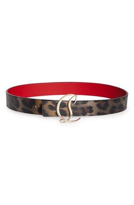 Christian Louboutin CL Logo Leopard Print Leather Belt in 3221 Brown/Gold