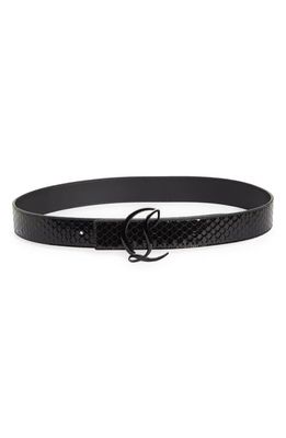 Christian Louboutin CL Logo Snake Embossed Leather Belt in Cm53 Black/Black