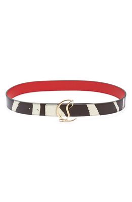 Christian Louboutin CL Logo Stripe Leather Belt in Dark Brown/Gold