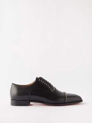 Christian Louboutin - Cloocloo Spike-embellished Leather Derby Shoes - Mens - Black