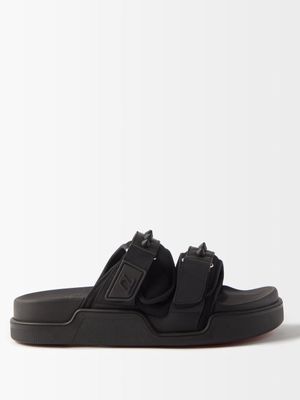 Christian Louboutin - Daddy Studded Leather And Neoprene Slides - Mens - Black