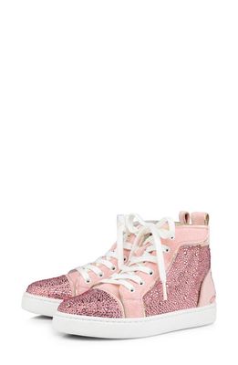 Christian Louboutin Funnytopi Crystal Embellished High Top Sneaker in Rosy/Crystal