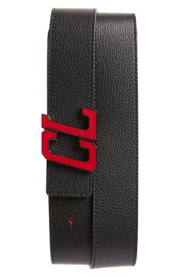 Christian Louboutin Happy Rui Logo Calfskin Leather Belt in Black/Loubi/Gun Metal-Loubi