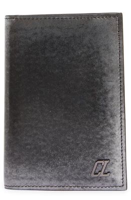 Christian Louboutin Happy Rui Sifnos Brushed Leather Card Case in Silver-Black/Gun Metal