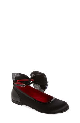Christian Louboutin Kids' Anemonina Feather Bow Ankle Strap Ballet Flat in Black