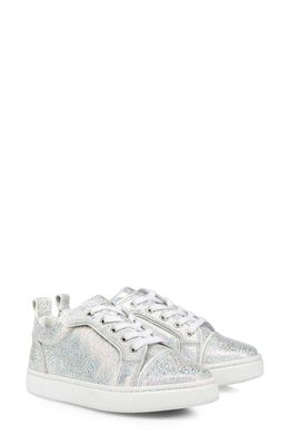 Christian Louboutin Kids' FunnyTo Glitter Leather Sneaker in White Ab/Bianco