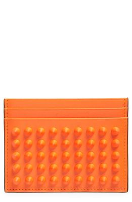 Christian Louboutin Kios Spikes Leather Card Holder in Fluo Orange/Fluo Orange
