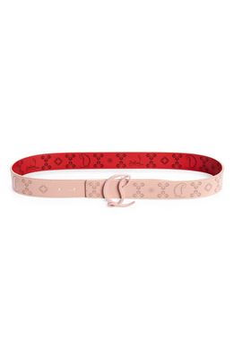 Christian Louboutin Logo Buckle Calfskin Leather Belt in Rosy Pink