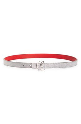 Christian Louboutin Logo Buckle Leather Belt in Silver/Silver