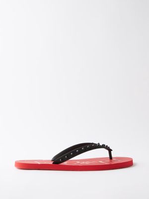 Christian Louboutin - Loubi Flip Spike-embellished Rubber Flip Flops - Mens - Red Black