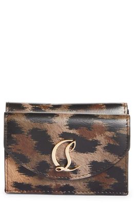 Christian Louboutin Loubi54 Leopard Print Leather Compact Trifold Wallet in Brown/Gold