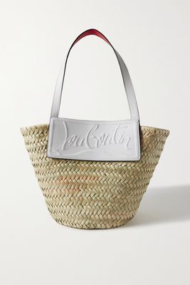 Christian Louboutin - Loubishore Small Woven Straw And Embossed Leather Tote - White