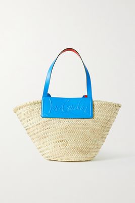 Christian Louboutin - Loubishore Woven Straw And Embossed Leather Tote - Blue