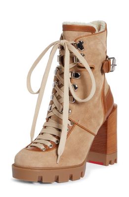Christian Louboutin Macademia Genuine Shearling Lined Combat Boot in 5500 Beige/Terra