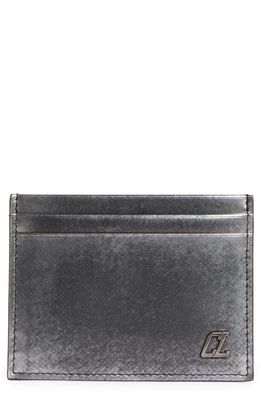 Christian Louboutin Medium Kios Brushed Leather Card Holder in Silver-Black/Gun Metal