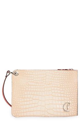Christian Louboutin Mini Croc Embossed Leather Pouch in Leche/Silver