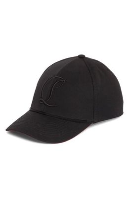 Christian Louboutin Mooncrest Embroidered Monogram Cotton Canvas Baseball Cap in Black/Silver