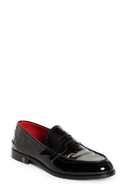 Christian Louboutin No Penny Patent Loafer in Black/Lin Loubi