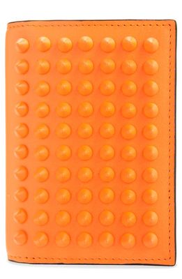 Christian Louboutin Sifnos Spikes Leather Card Case in Fluo Orange/Fluo Orange