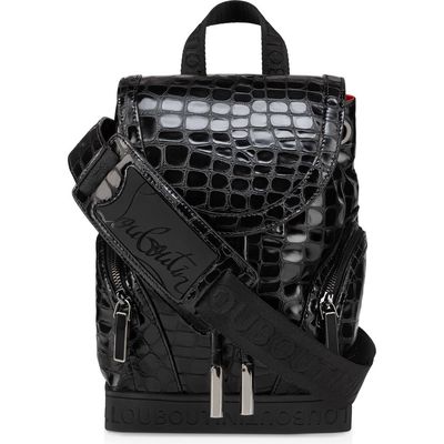 Christian Louboutin Small ExploraFunk Croc Embossed Leather Backpack in Black/Black 