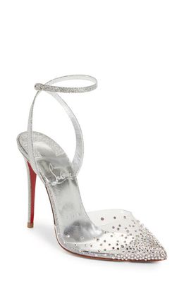 Christian Louboutin Spikaqueen Crystal Ankle Strap Pump in Silver