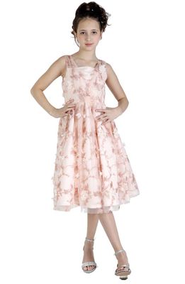 Christian Siriano Kids' 3D Floral Tea Length A-Line Dress in Blush