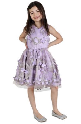 Christian Siriano Kids' Floral Embroidered 3D A-Line Dress in Lilac