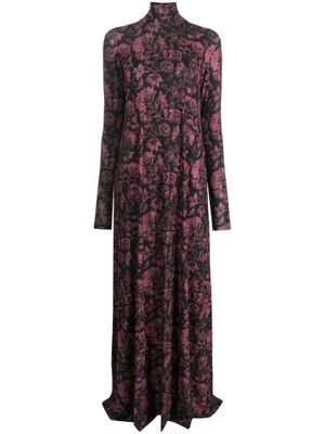 Christian Wijnants floral-print roll-neck long dress - Black
