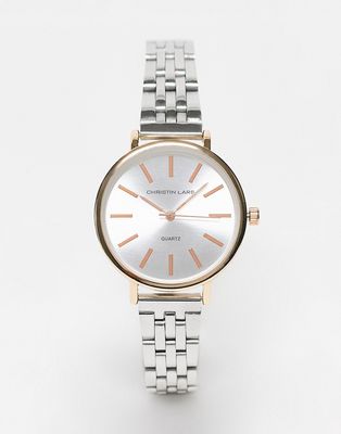 Christin Lars chunky link strap watch in silver and rose gold-Multi