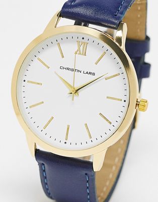 Christin Lars classic strap watch with white and gold dial in black