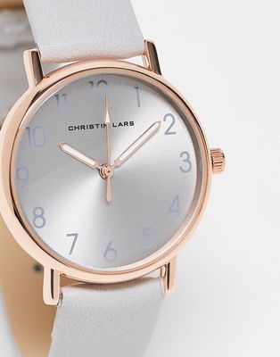 Christin Lars faux leather strap watch in gray and rose gold
