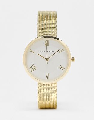 Christin Lars mesh strap watch with numeral dial in gold