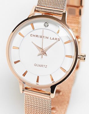 Christin Lars minimal face watch in rose gold and white