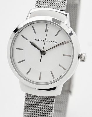 Christin Lars slimline faux leather strap watch in silver