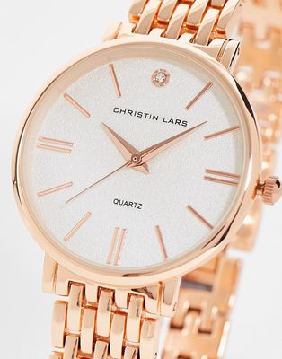 Christin Lars slimline linked bracelet strap watch in rose gold