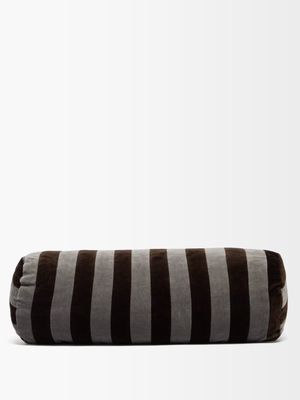 Christina Lundsteen - Striped Cotton-velvet Bolster Cushion - Grey Multi