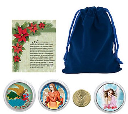 Christmas Angel Coins with Blue Pouch