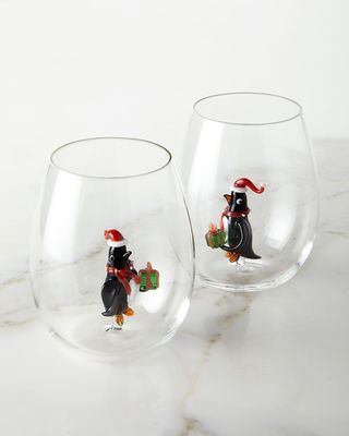 Christmas Penguin Stemless Wine Glasses - Set of 2