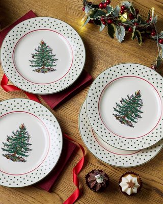 Christmas Tree Polka Dot Dessert Plates, Set of 4