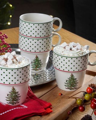 Christmas Tree Polka Dot Stackable Mugs, Set of 4
