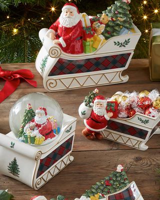 Christmas Tree Tartan Figural Santa Sleigh Cookie Jar