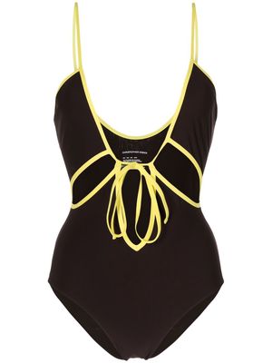 CHRISTOPHER ESBER Anglaise cut-out front-tie swimsuit - Brown