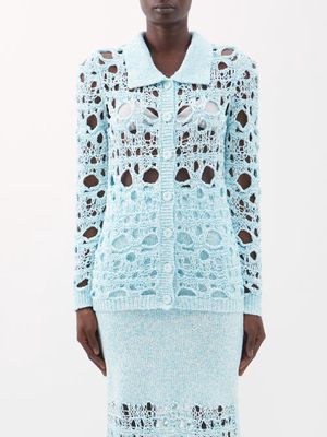 Christopher Esber - Cotton-blend Crochet-knit Cardigan - Womens - Aqua